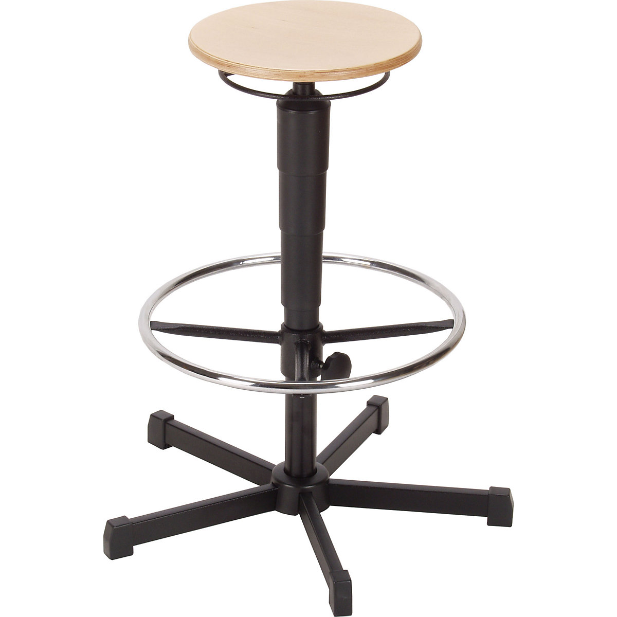 Swivel stools, gas lift height adjustment – meychair, release spring, beech plywood seat, with floor glides and foot ring-4