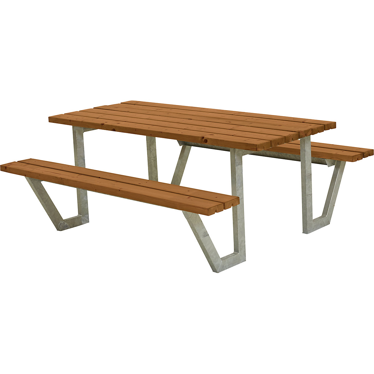Conjunto de bancos e mesa para 6 pessoas, madeira de coníferas certificada, cores de teca-4