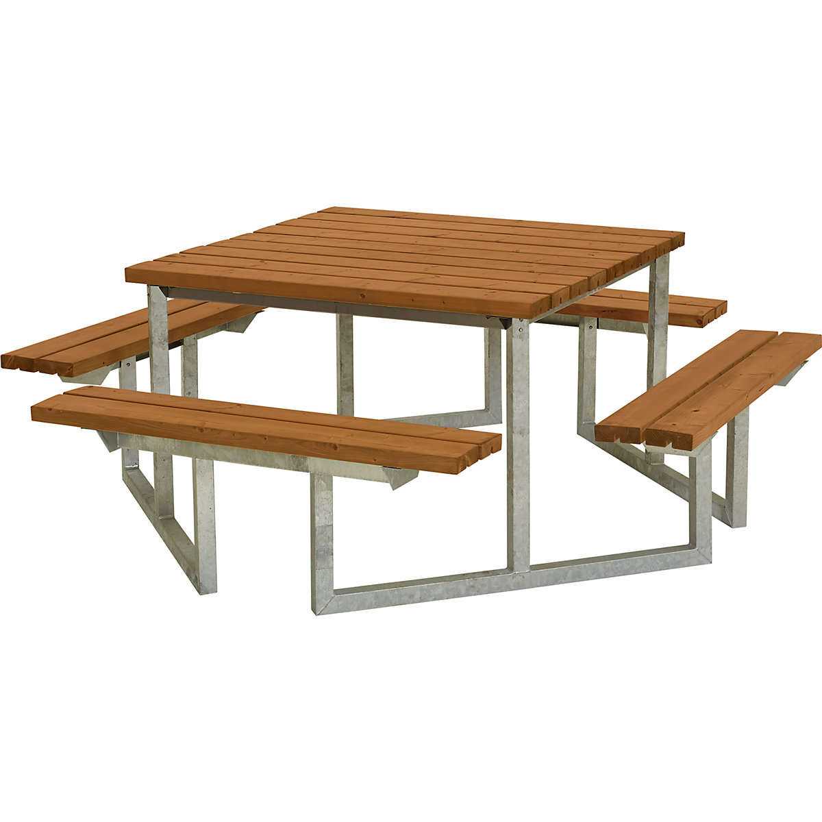 Conjunto de bancos e mesa para 8 pessoas, madeira de coníferas certificada, cores de teca-11
