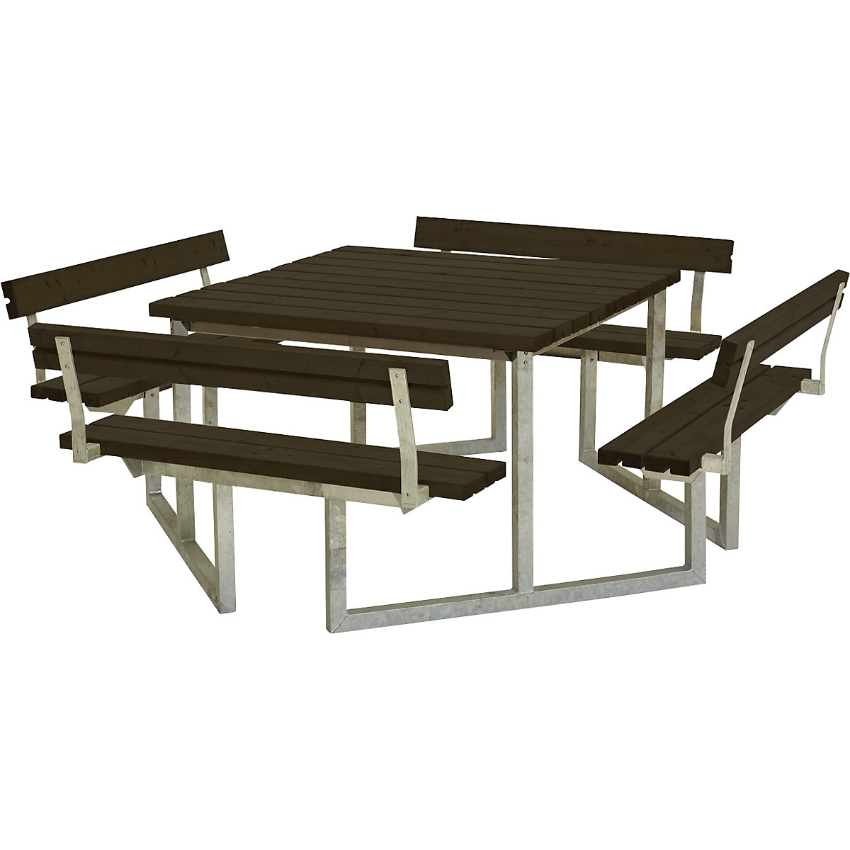 Conjunto de bancos e mesa para 8 pessoas, madeira de coníferas certificada, preto, com encosto-4