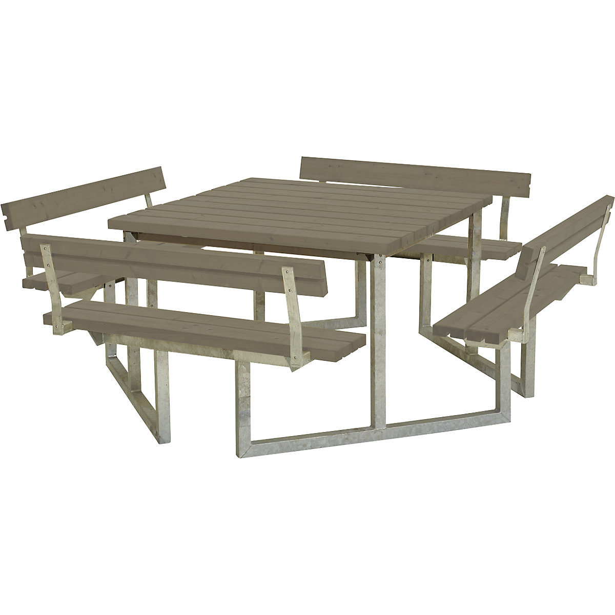 Conjunto de bancos e mesa para 8 pessoas, madeira de coníferas certificada, castanho acinzentado, com encosto-3