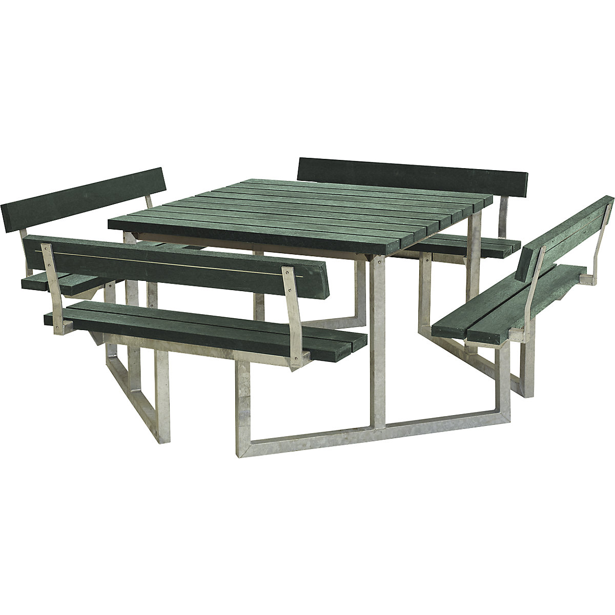 Conjunto de bancos e mesa para 8 pessoas, CxP 2270 x 2270 mm, com 4 encostos, verde-3