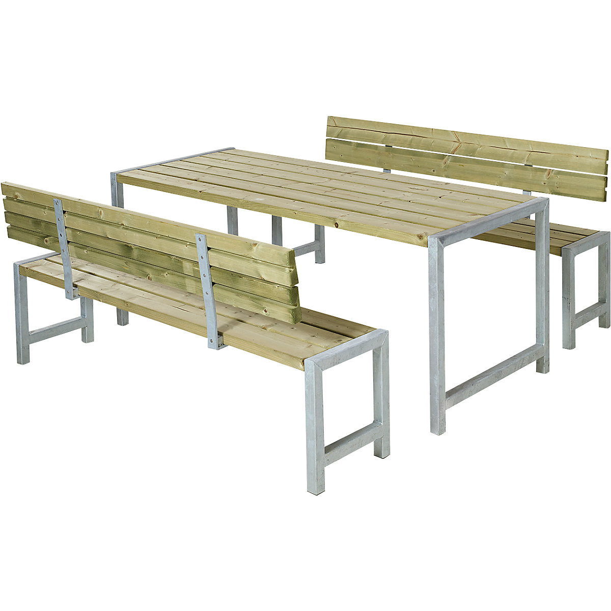 Conjunto de mesa e bancos, madeira de coníferas certificada, pinheiro natural, com encosto-6