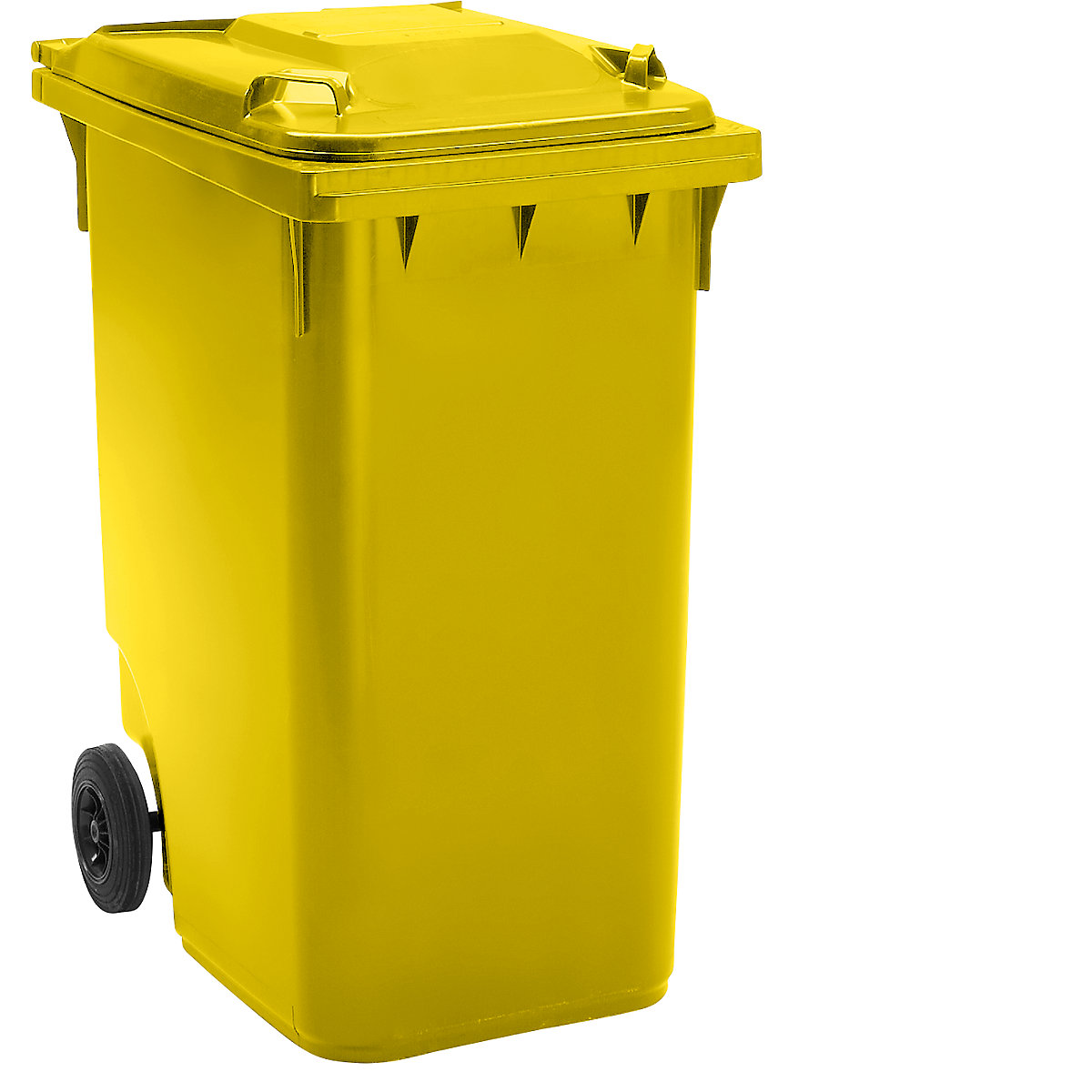 Contentor de lixo em plástico DIN EN 840, volume 360 l, LxAxP 665 x 1115 x 880 mm, Ø das rodas 200 mm, amarelo-8