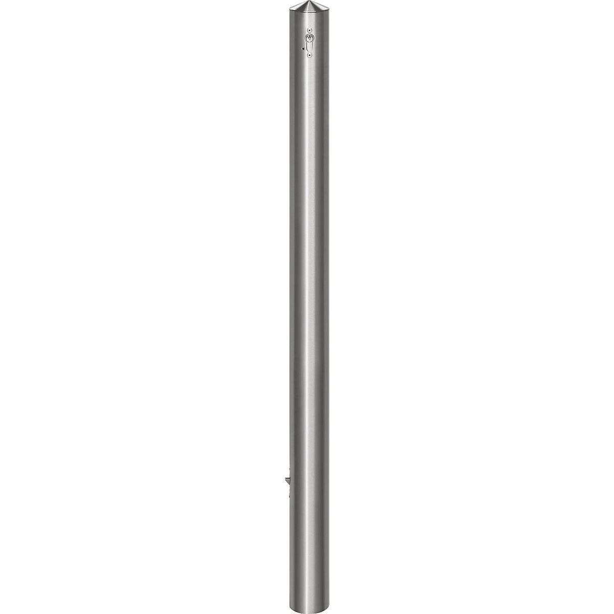 Poste de barreira em aço inoxidável, com cabeça direita, para encastrar em betão com encaixe de solo, Ø 76 mm, cilindro de perfil-11