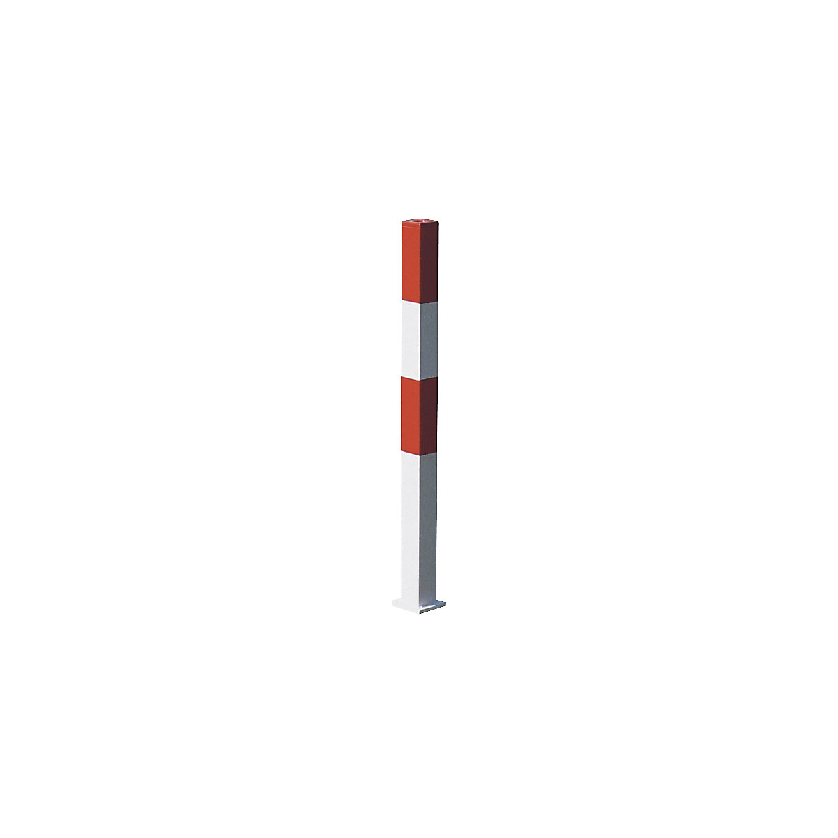 Poste de barreira em aço, para fixar com buchas, 70 x 70 mm, vermelho/branco, 1 olhal de corrente-1
