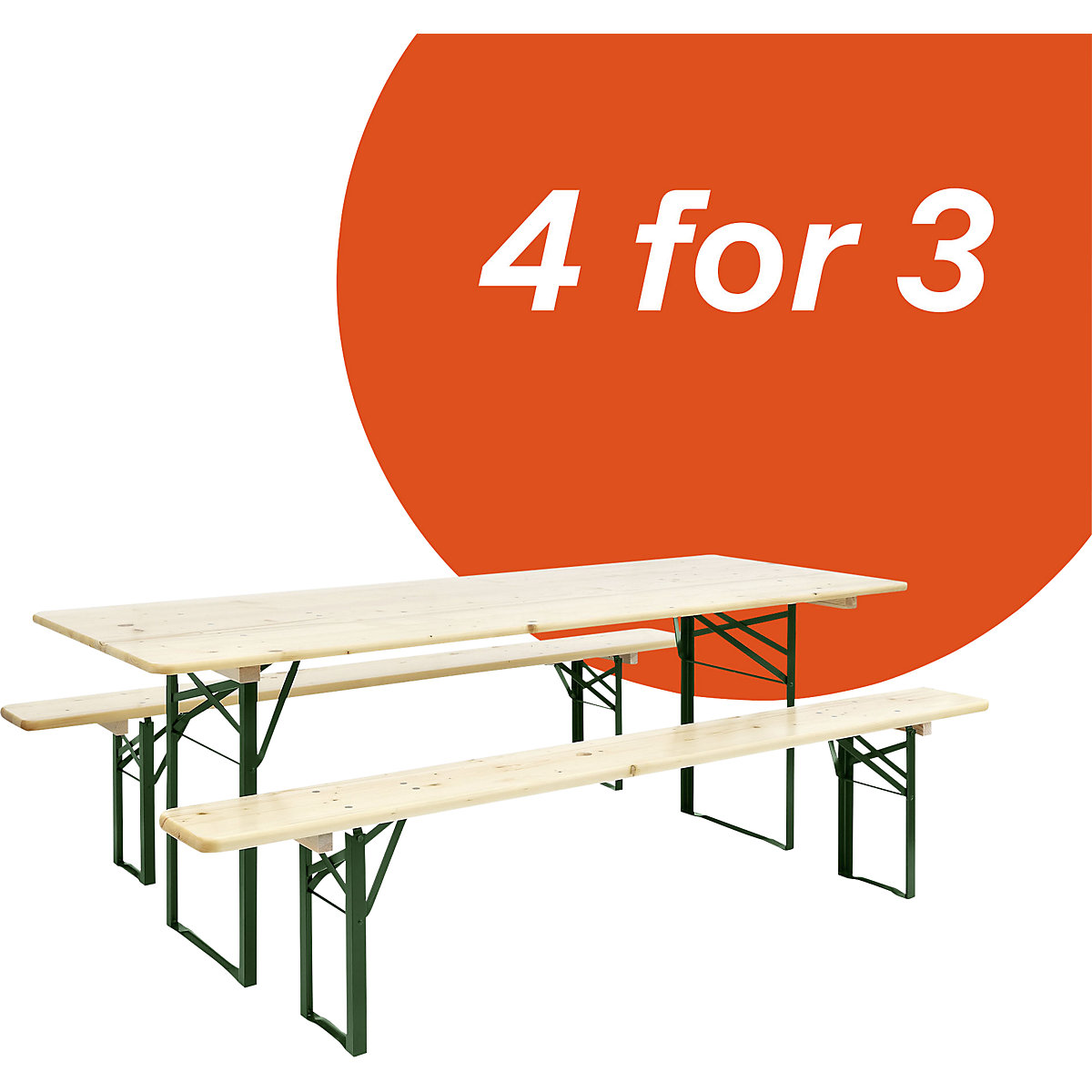 Deal: 4 pour 3, ensemble table et bancs de brasserie