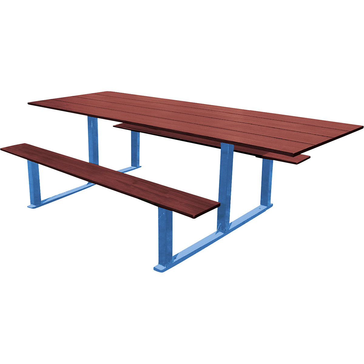 Ensemble bancs et table RIGA – PROCITY, longueur 2000 mm, bleu / acajou-5