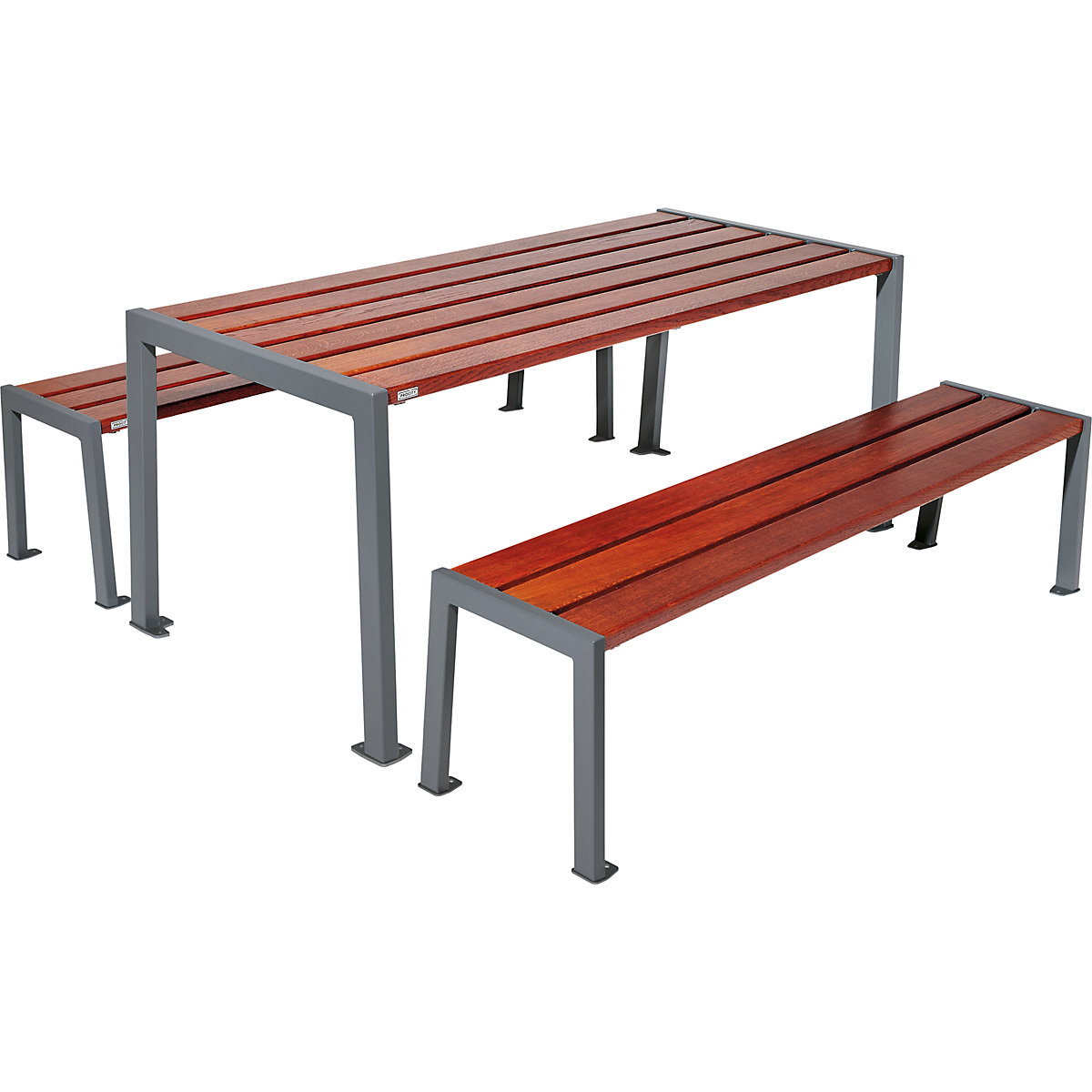 Ensemble table et bancs Silaos® – PROCITY, longueur 1800 mm, gris / acajou-10