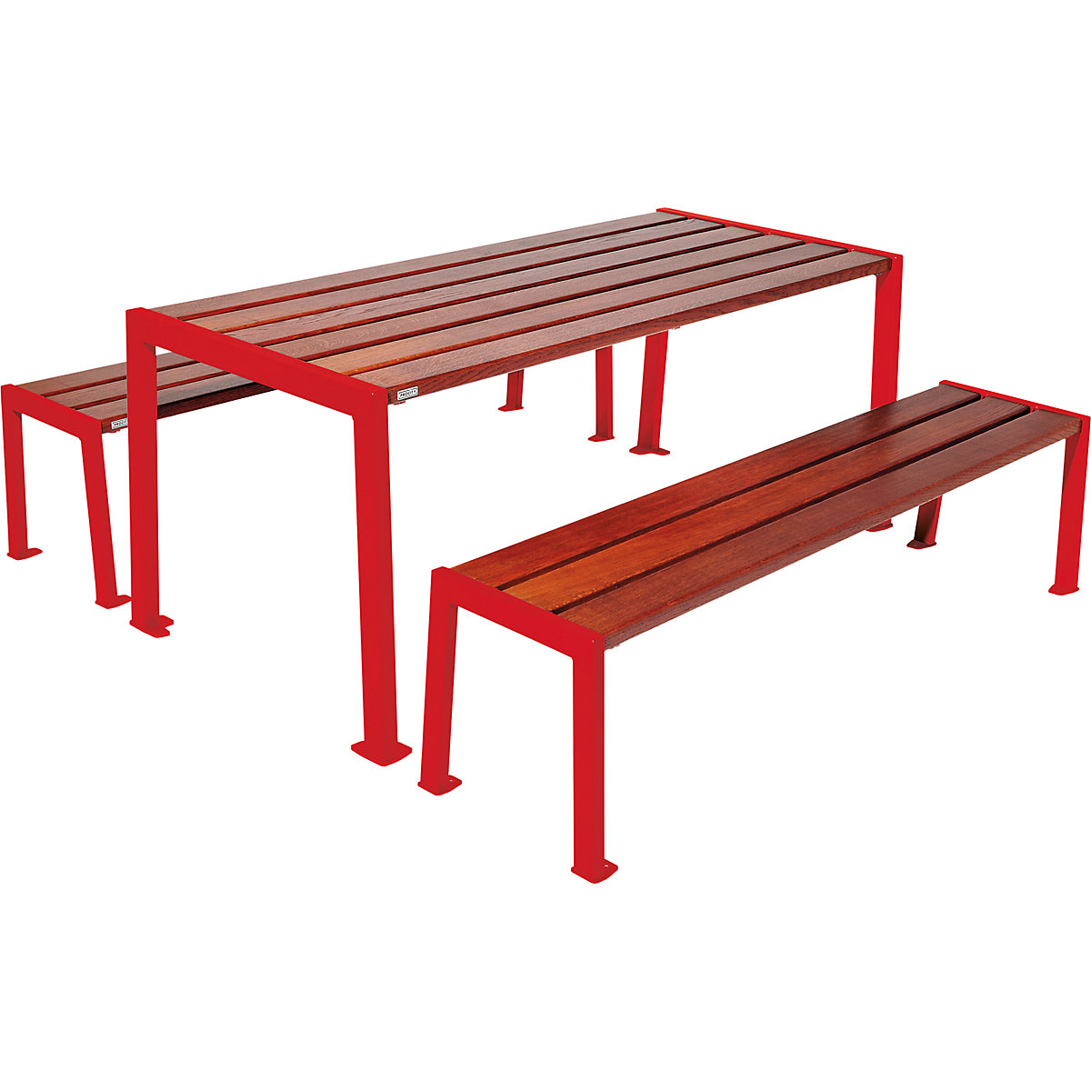 Ensemble table et bancs Silaos® – PROCITY, longueur 1800 mm, rouge / acajou-2