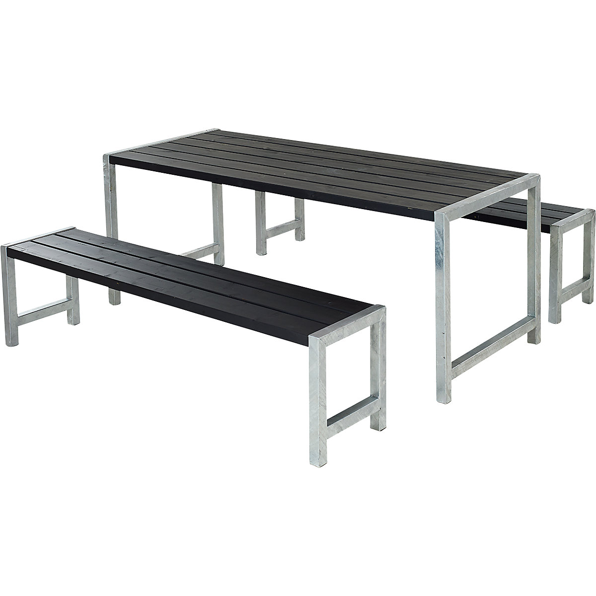 Ensemble table et bancs, bois de conifères certifié, noir-3