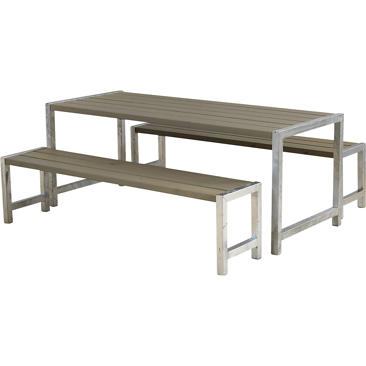 Ensemble table et bancs, bois de conifères certifié, brun gris-6
