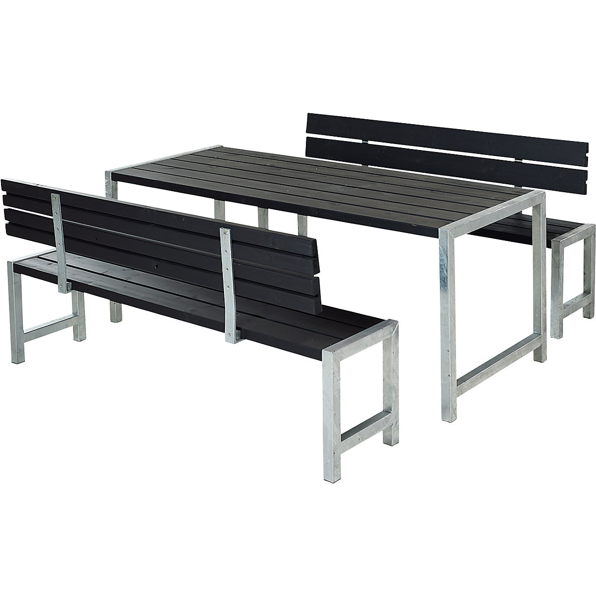 Ensemble table et bancs, bois de conifères certifié, noir, avec dossier-5