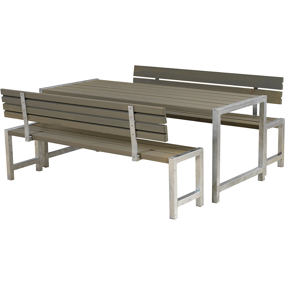Ensemble table et bancs, bois de conifères certifié, brun gris, avec dossier-7