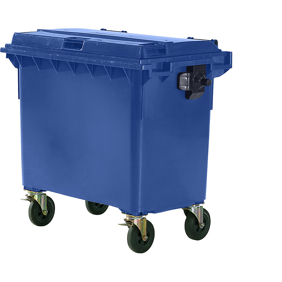 Conteneur à ordures en plastique conforme DIN EN 840, capacité 660 l, l x h x p 1360 x 1235 x 765 mm, bleu