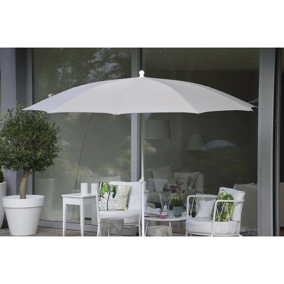 Parasol, design rond, Ø 2800 mm, piétement blanc, blanc-4