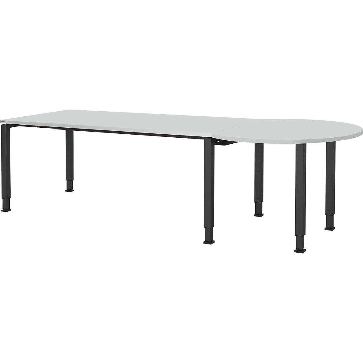 Négyszögletes asztal – mauser, szé x mé 1800 x 800 mm, jobb oldali ballon alakú bővítőasztal, világosszürke lap, antracitszürke váz-3