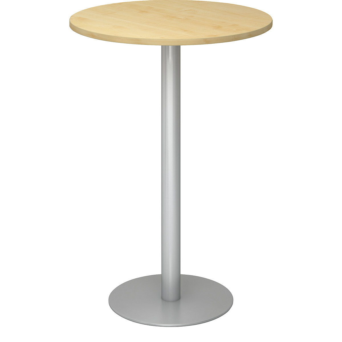 Állóasztal, Ø 800 mm, 1116 mm magas, ezüst váz, juhar-dekor asztallap