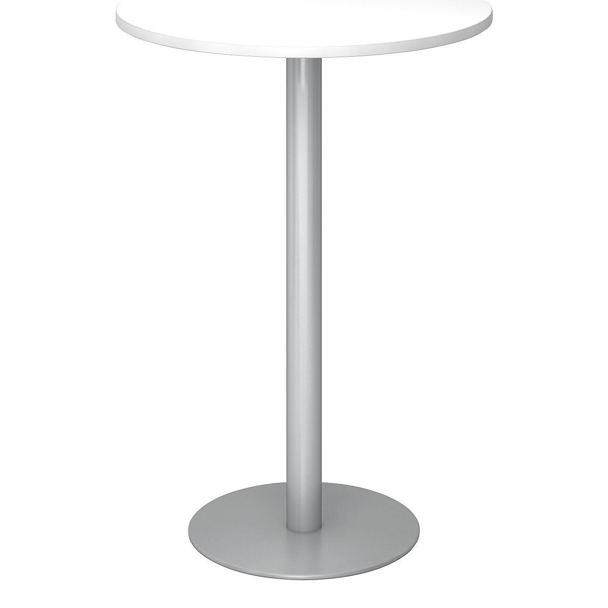Állóasztal, Ø 800 mm, 1116 mm magas, ezüst váz, fehér asztallap