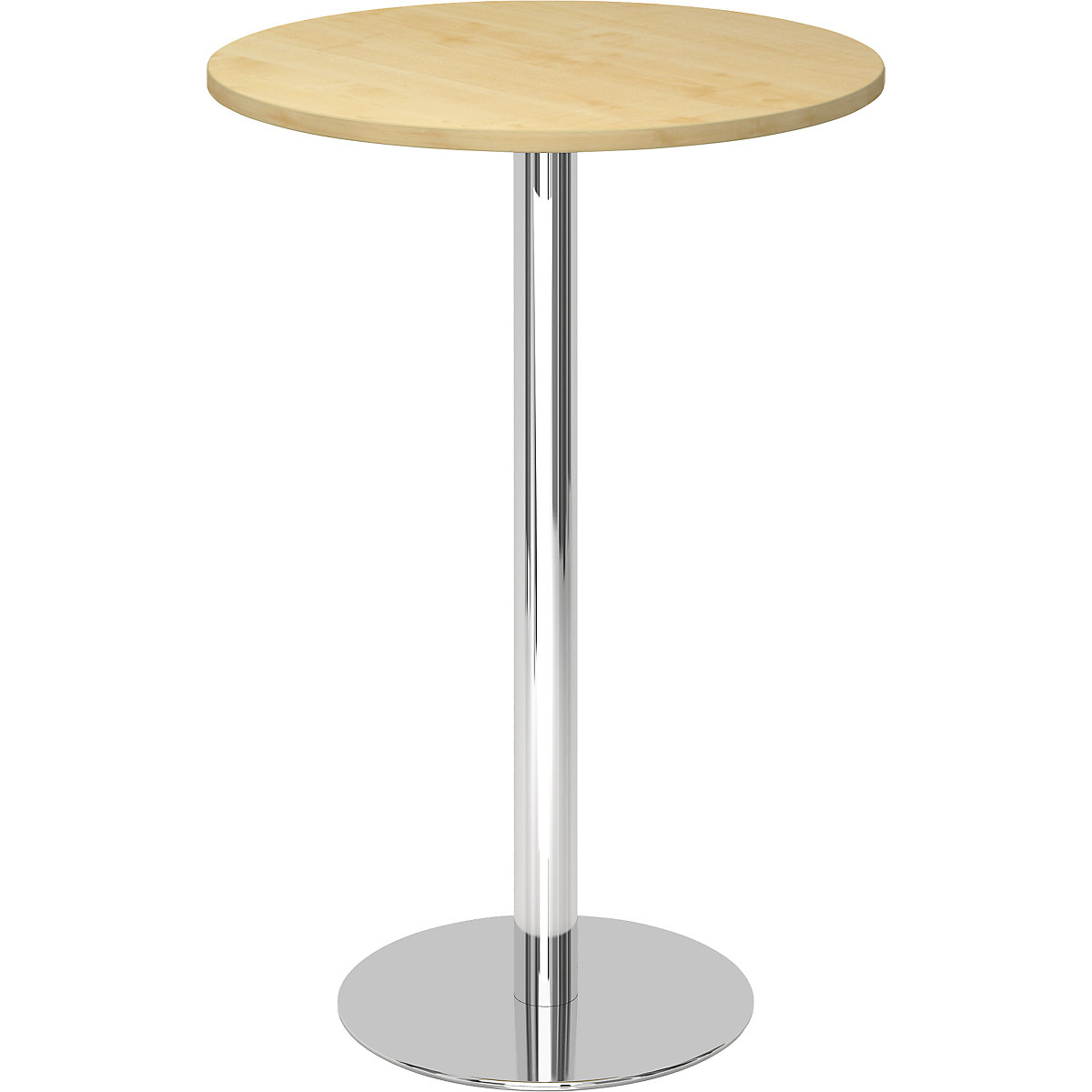 Állóasztal, Ø 800 mm, 1116 mm magas, krómozott váz, juhar-dekor asztallap