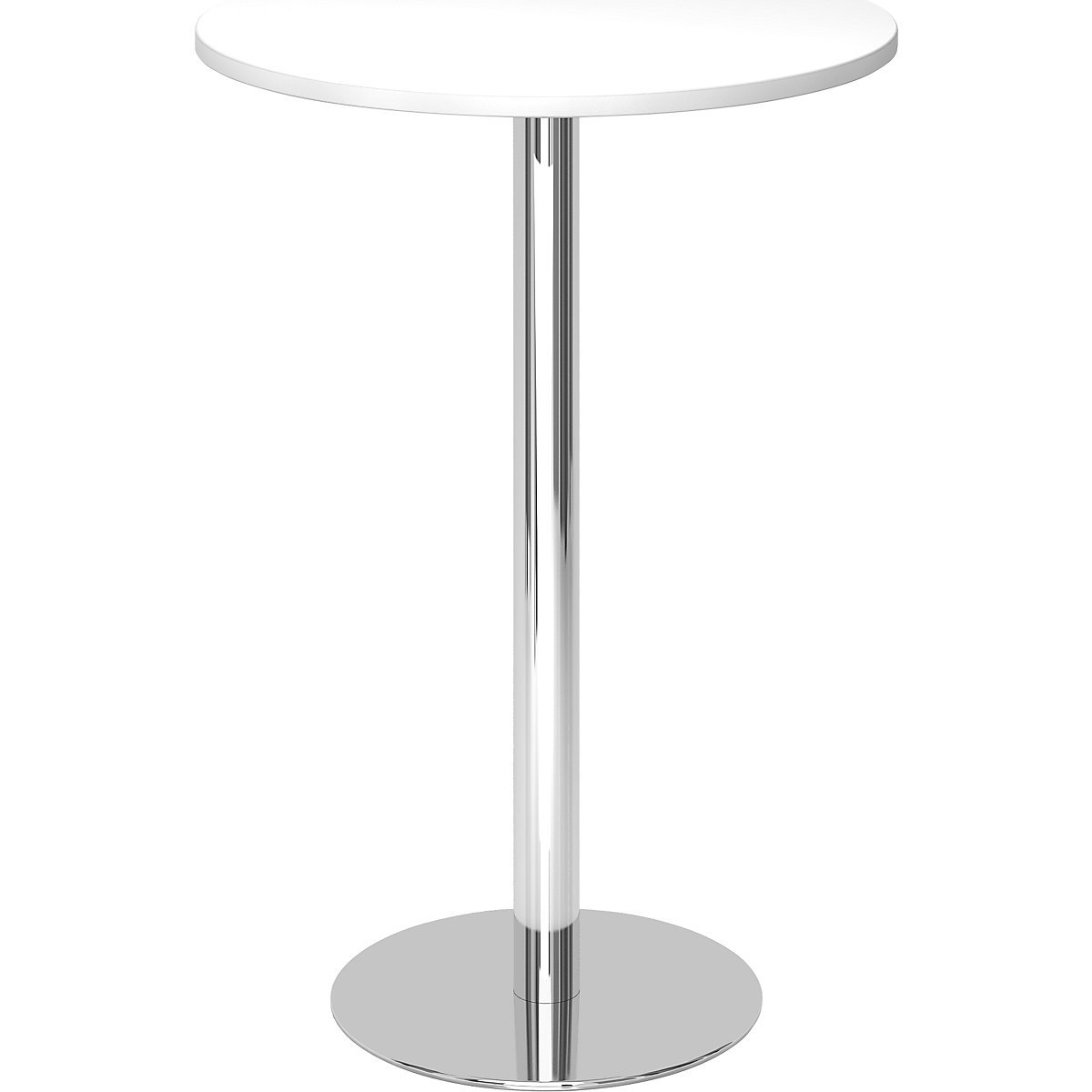 Állóasztal, Ø 800 mm, 1116 mm magas, krómozott váz, fehér asztallap
