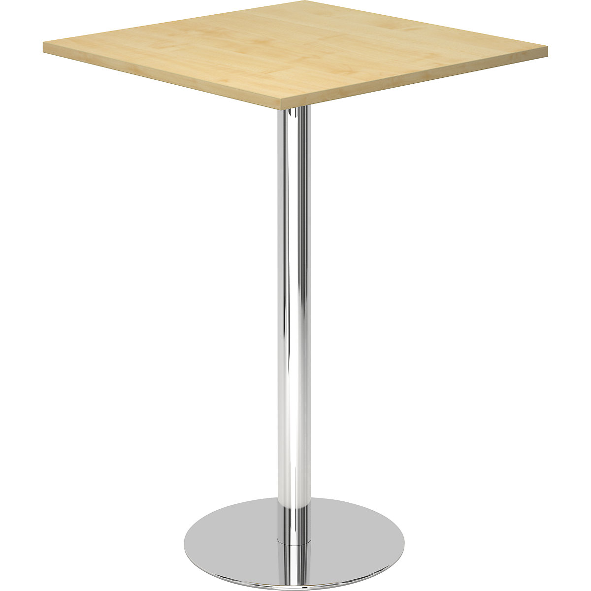 Állóasztal, h x szé 800 x 800 mm, 1116 mm magas, krómozott váz, juhar-dekor asztallap