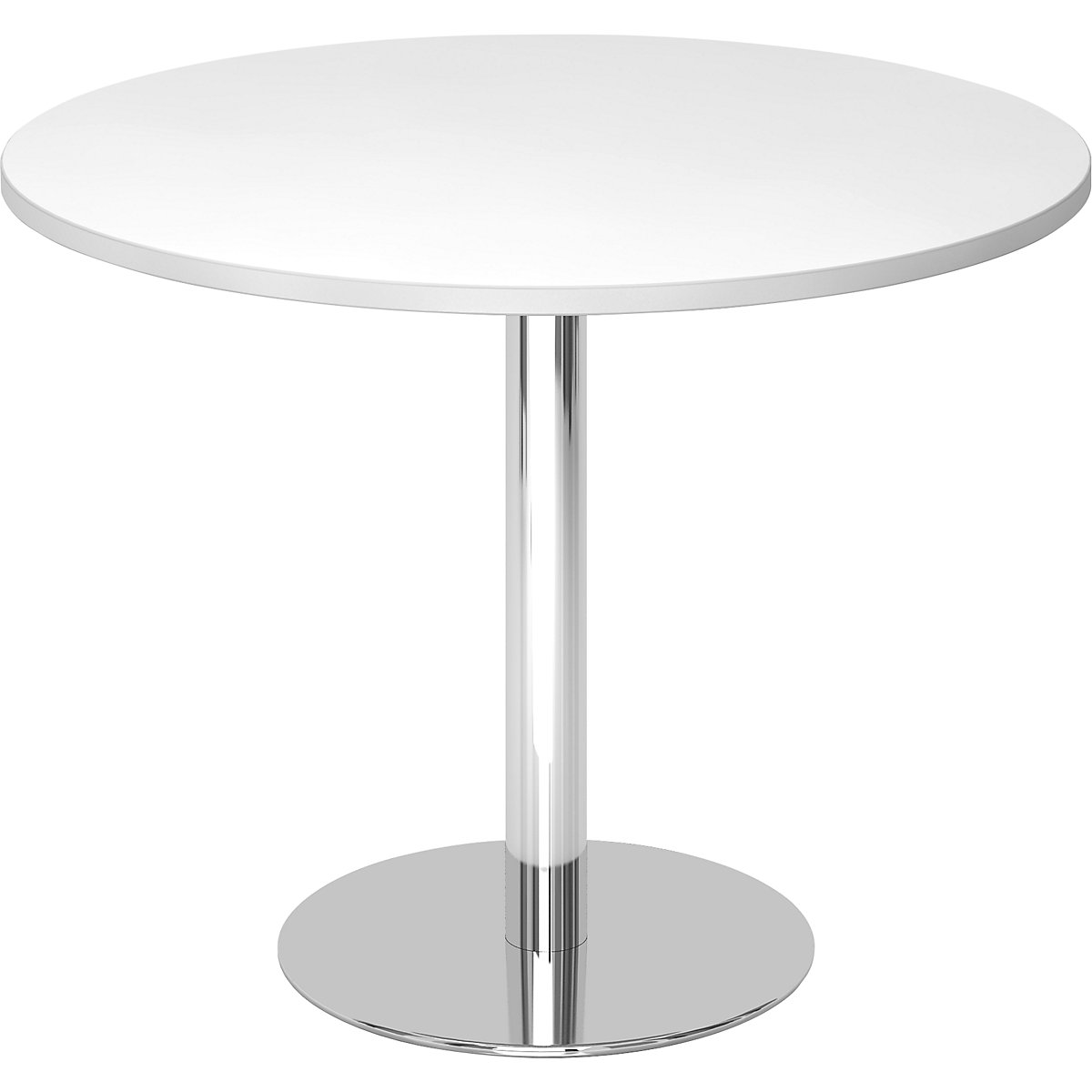Tárgyalóasztal, Ø 1000 mm, 755 mm magas, krómozott váz, fehér asztallap