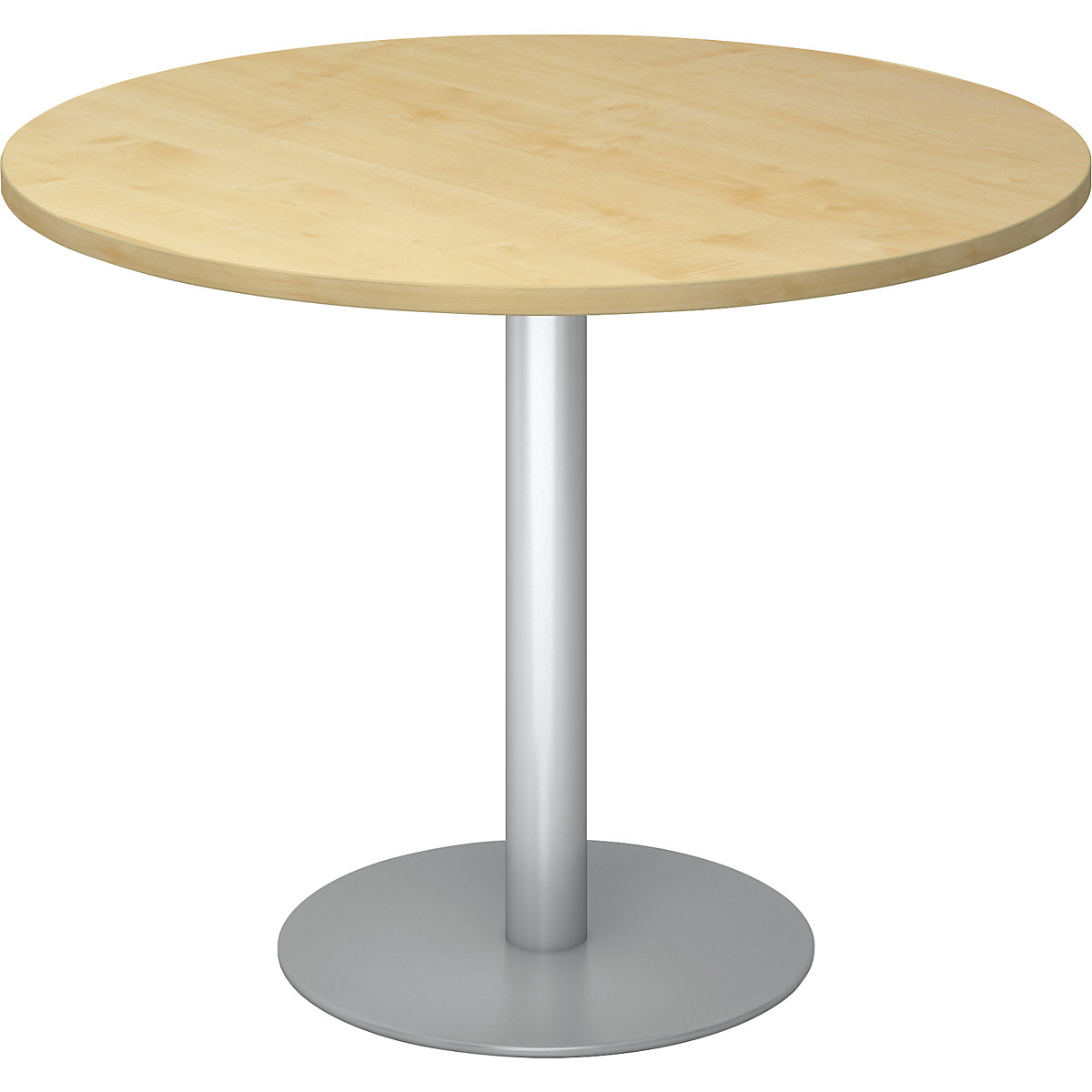 Tárgyalóasztal, Ø 1000 mm, 755 mm magas, ezüst váz, juhar-dekor asztallap