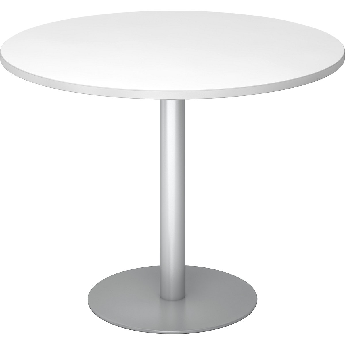 Tárgyalóasztal, Ø 1000 mm, 755 mm magas, ezüst váz, fehér asztallap
