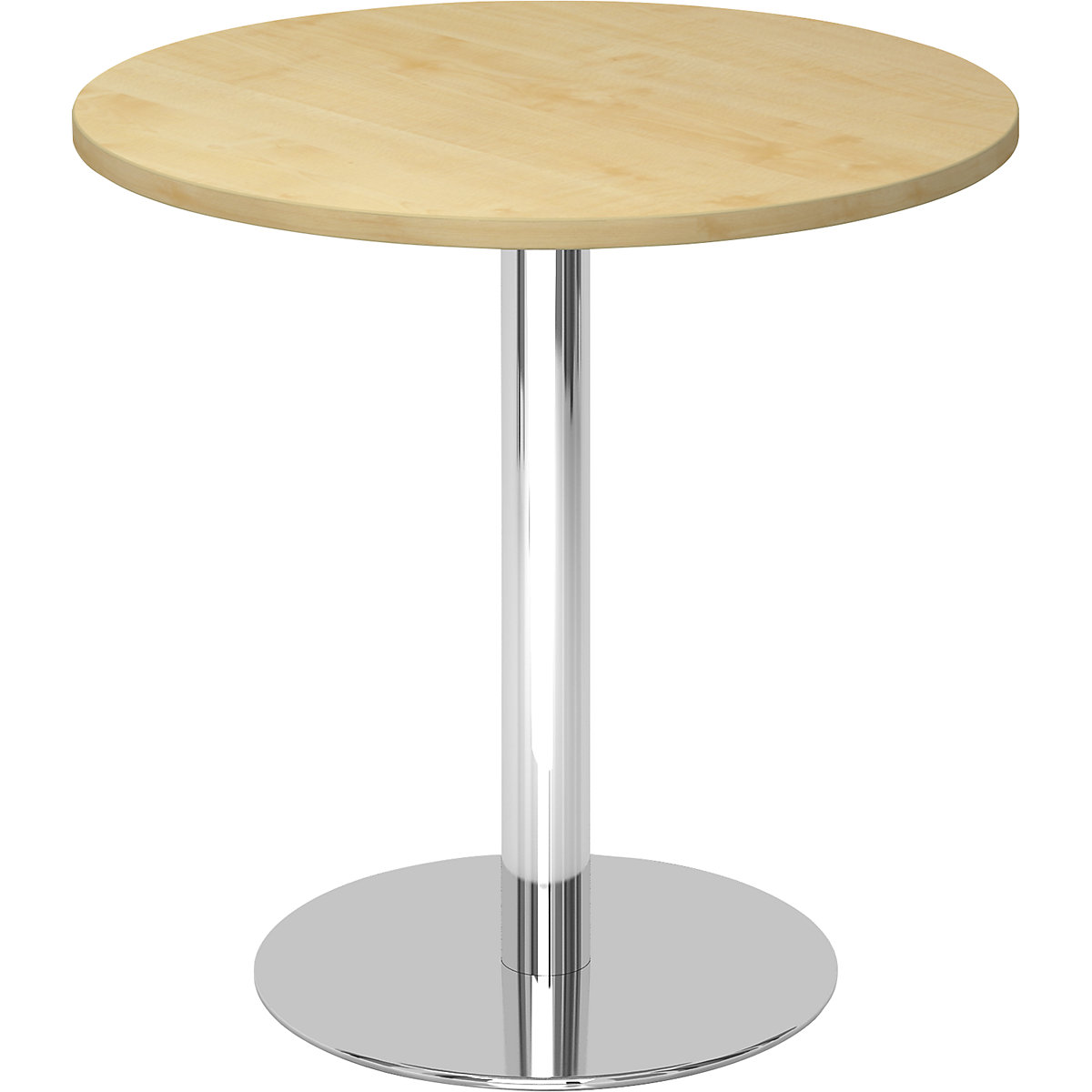 Tárgyalóasztal, Ø 800 mm, 755 mm magas, krómozott váz, juhar-dekor asztallap