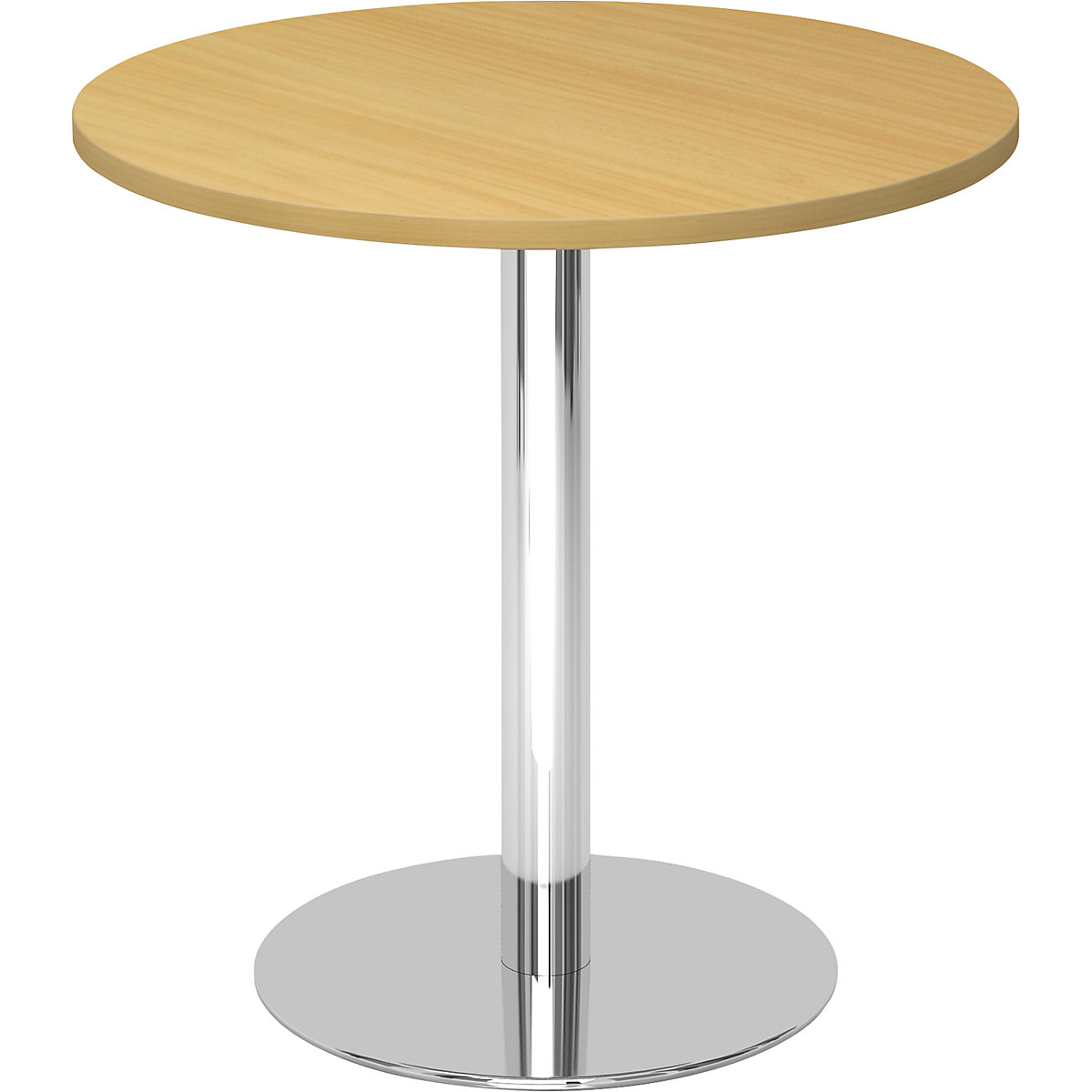 Tárgyalóasztal, Ø 800 mm, 755 mm magas, krómozott váz, bükk-dekor asztallap