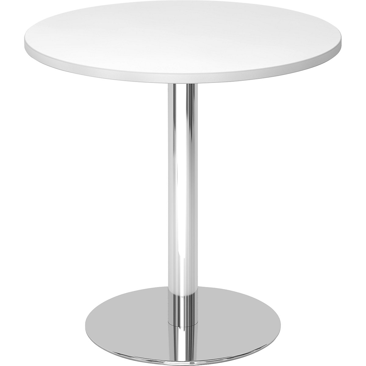 Tárgyalóasztal, Ø 800 mm, 755 mm magas, krómozott váz, fehér asztallap
