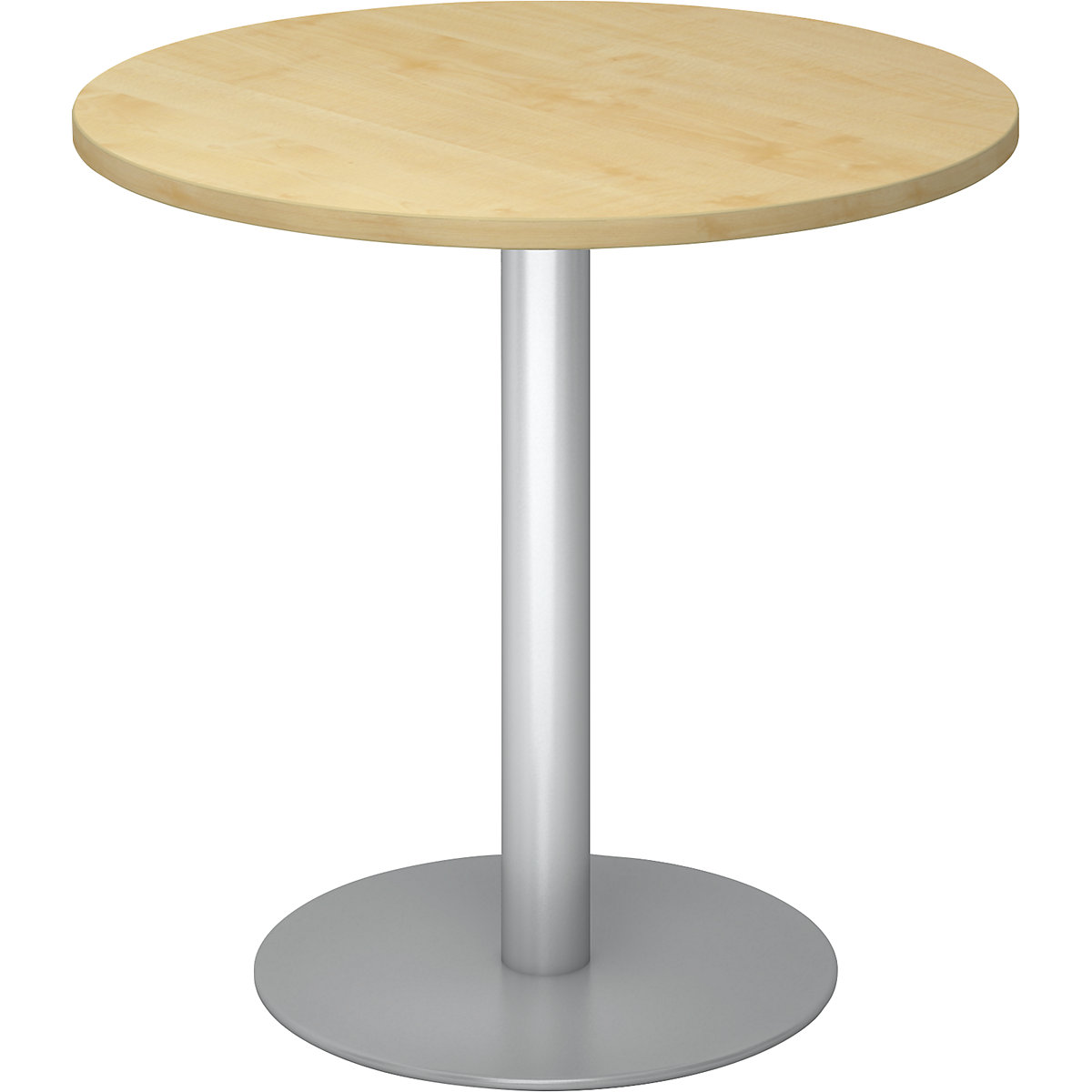 Tárgyalóasztal, Ø 800 mm, 755 mm magas, ezüst váz, juhar-dekor asztallap