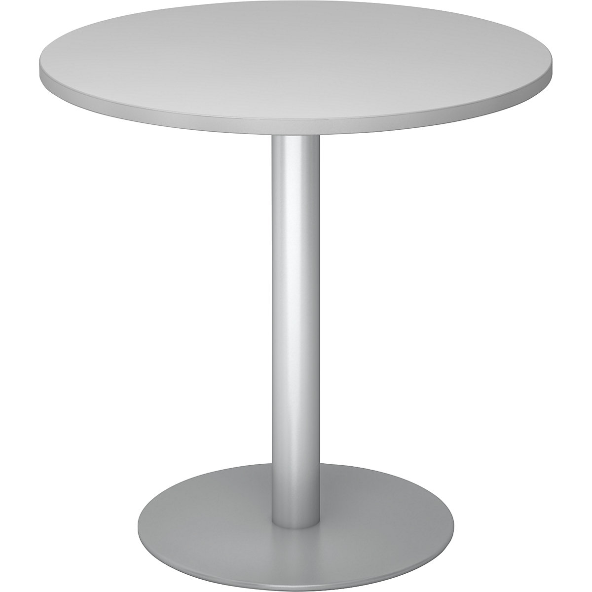 Tárgyalóasztal, Ø 800 mm, 755 mm magas, ezüst váz, világosszürke asztallap