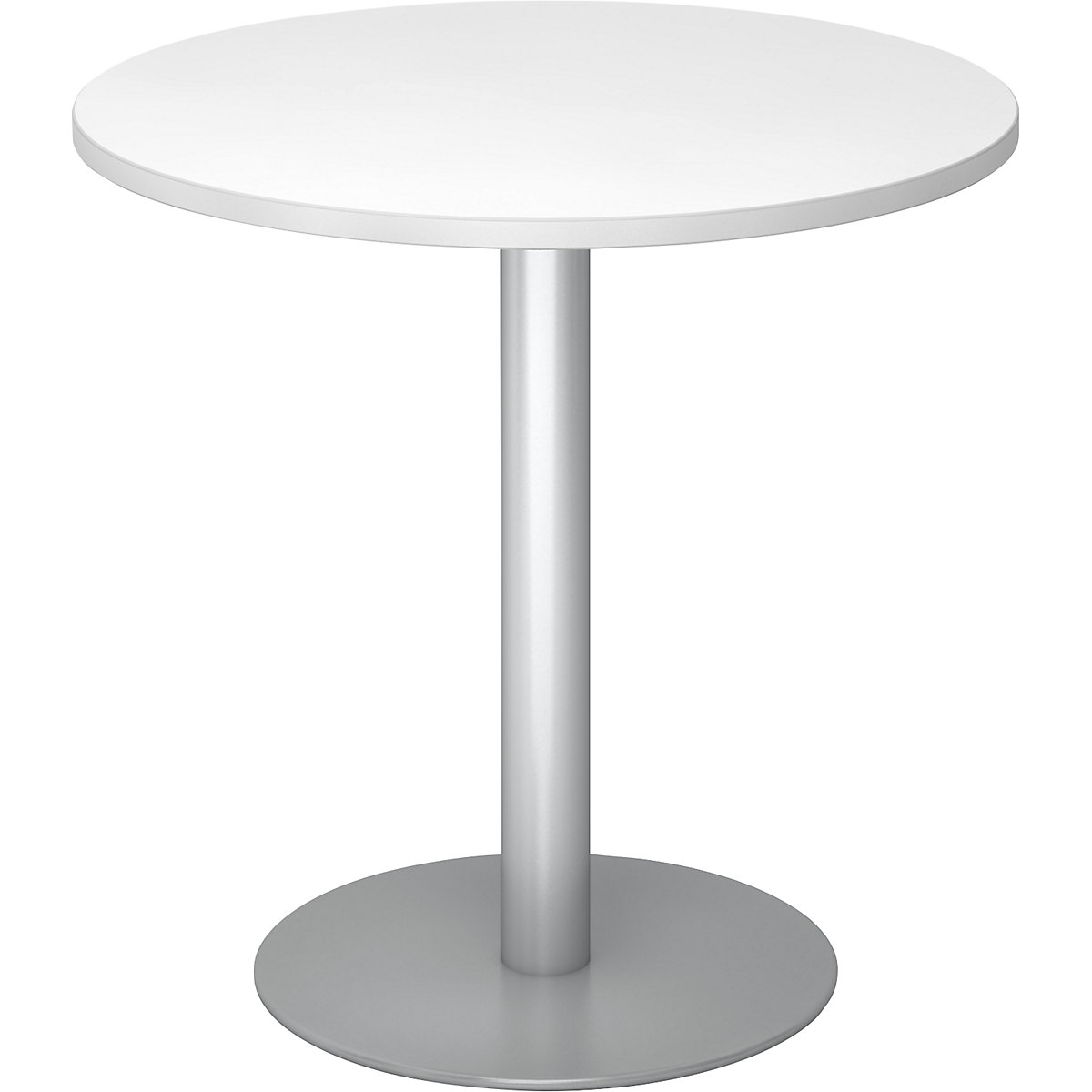Tárgyalóasztal, Ø 800 mm, 755 mm magas, ezüst váz, fehér asztallap