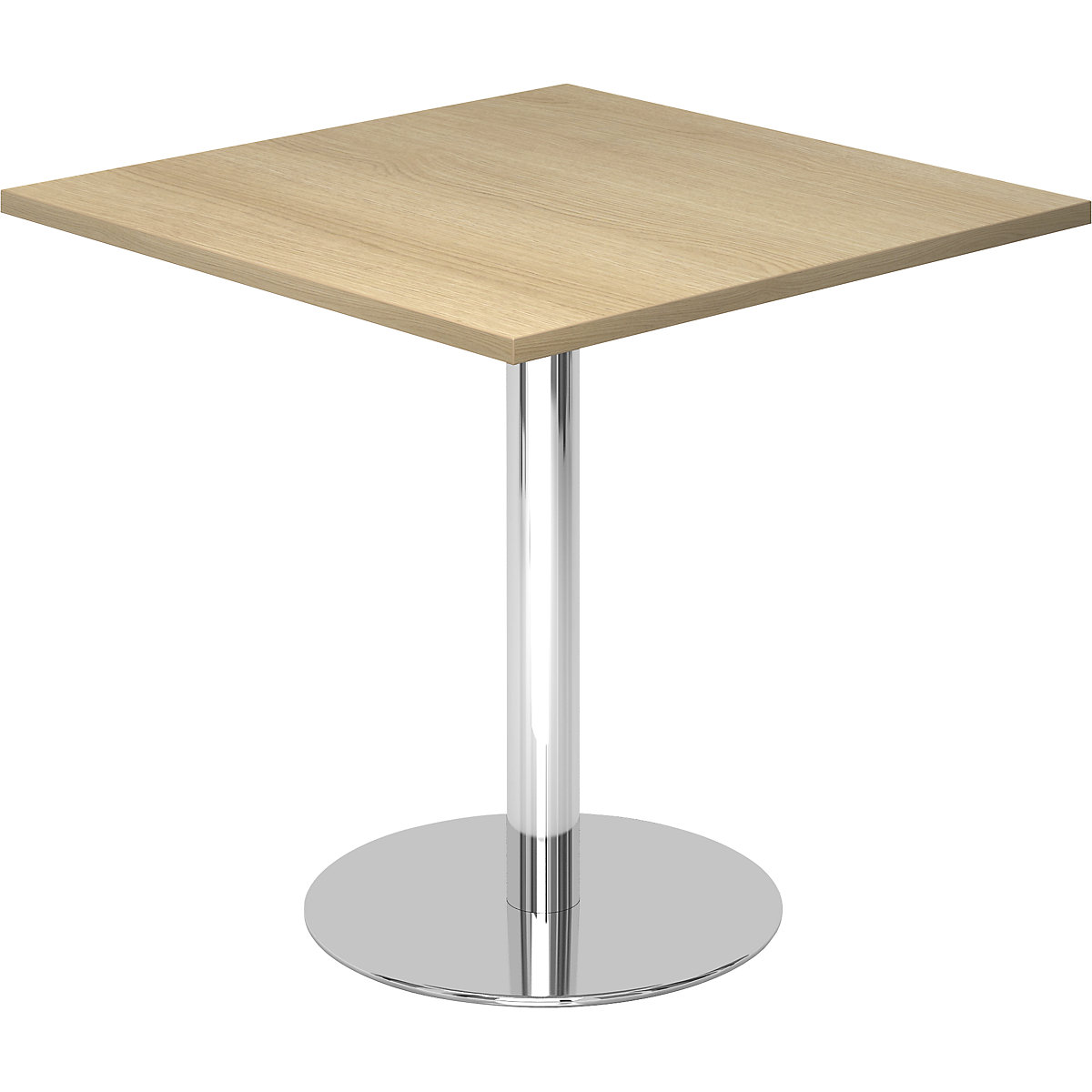 Tárgyalóasztal, h x szé 800 x 800 mm, 755 mm magas, krómozott váz, tölgyfa-dekor asztallap
