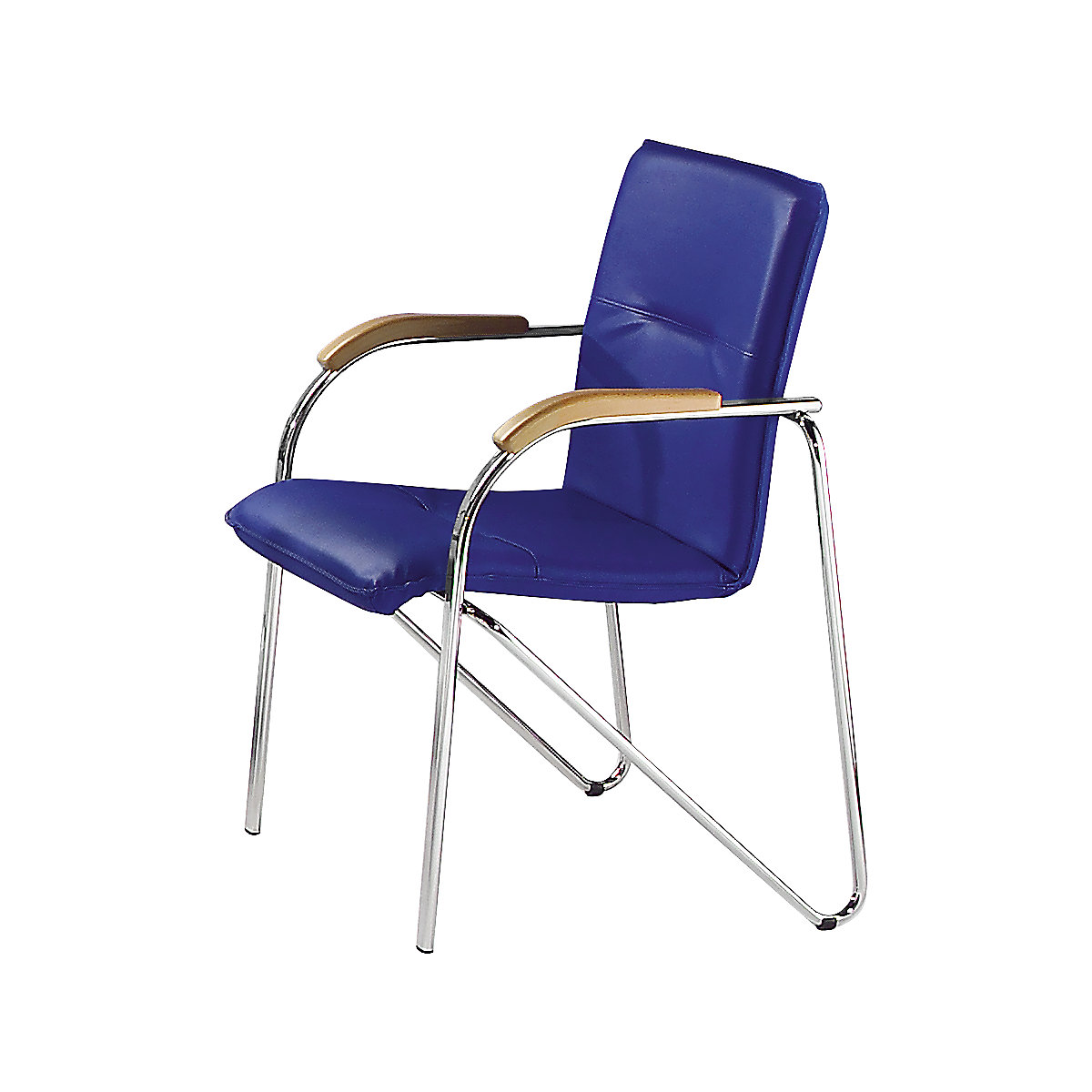 Egymásra rakható szék bőr kinézetű kárpittal, krómozott váz, cs. e. 2 db, kárpit színe kék-3