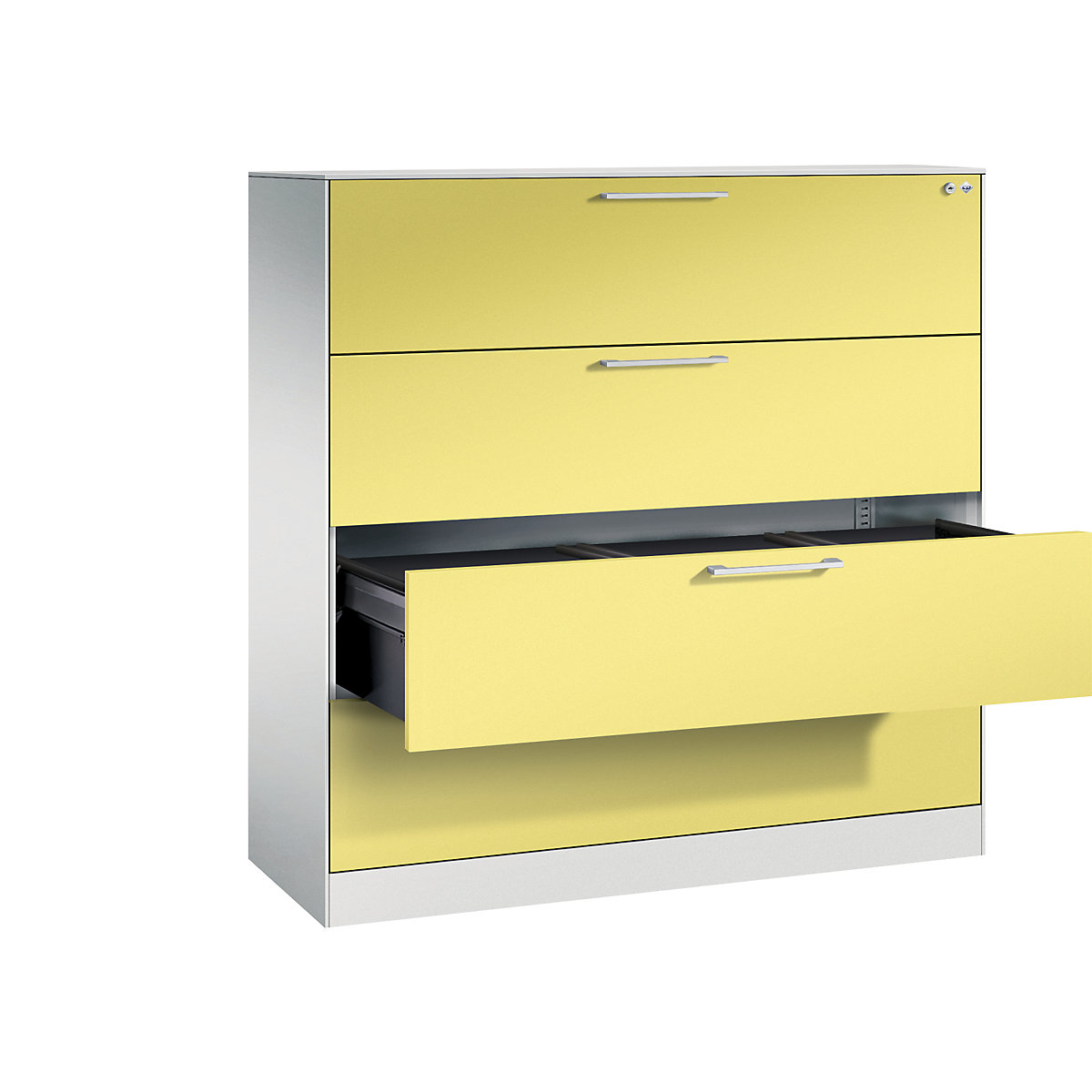ASISTO függő irattartós szekrény – C+P, szélesség 1200 mm, 4 fiókkal, világosszürke/kénsárga-10
