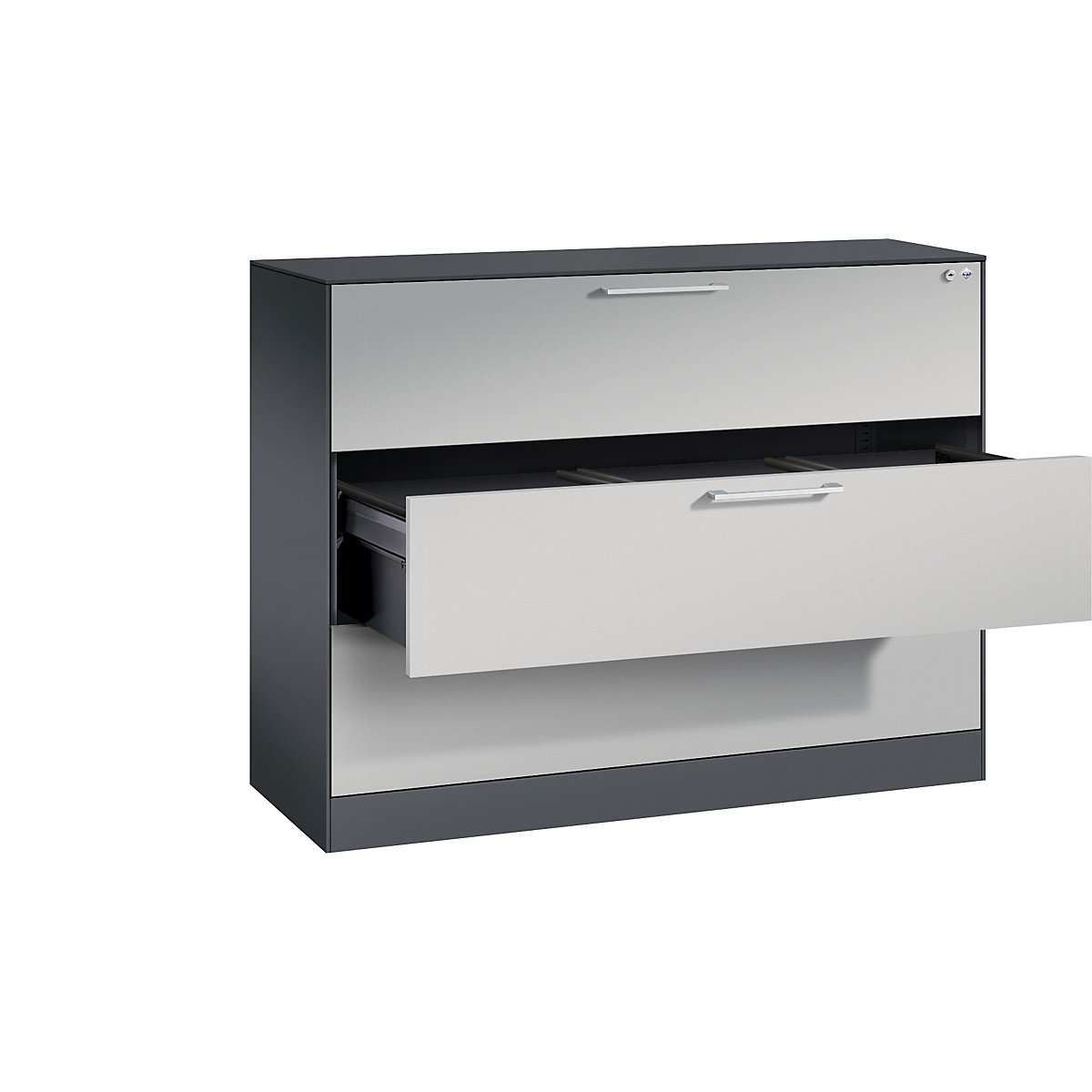 ASISTO függő irattartós szekrény – C+P, szélesség 1200 mm, 3 fiókkal, feketésszürke/fehéralumínium-18
