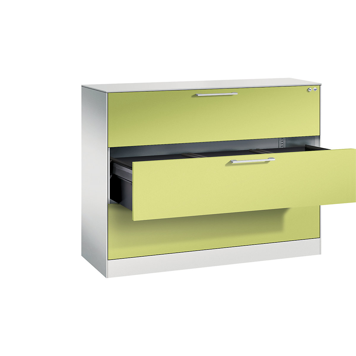 ASISTO függő irattartós szekrény – C+P, szélesség 1200 mm, 3 fiókkal, világosszürke/viridinzöld-6