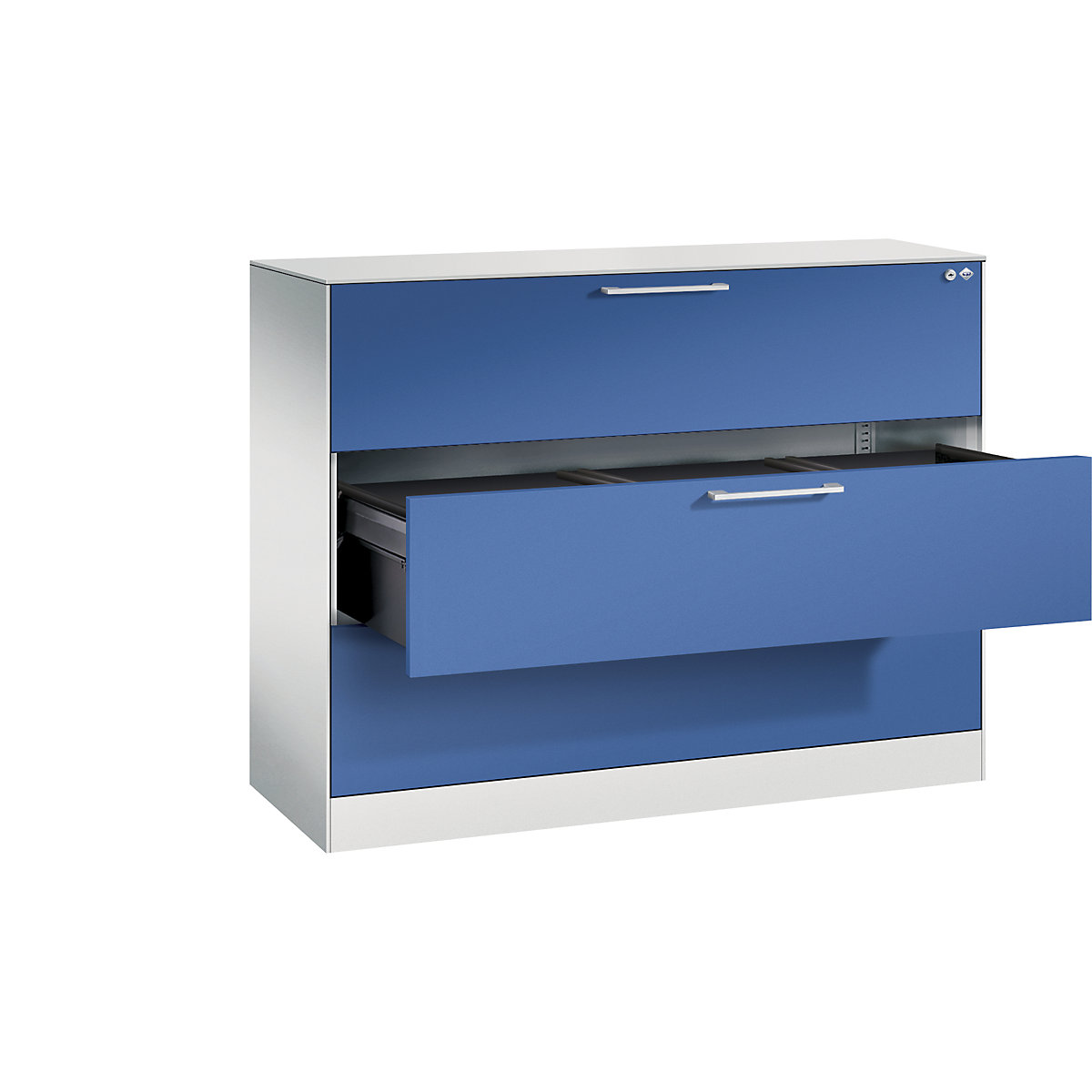 ASISTO függő irattartós szekrény – C+P, szélesség 1200 mm, 3 fiókkal, világosszürke/enciánkék-17