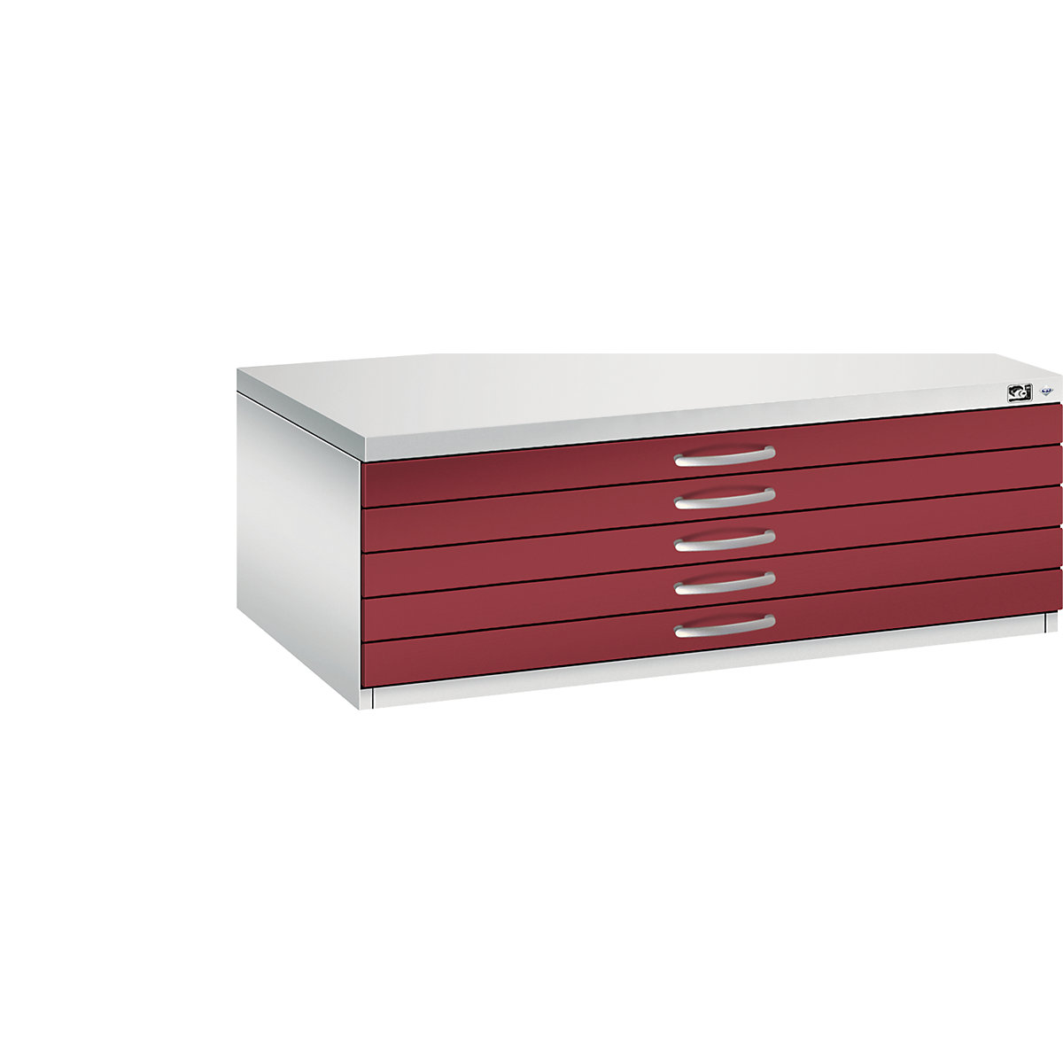 Rajztároló szekrény – C+P, DIN A1, 5 fiók, magasság 420 mm, világosszürke / rubinvörös-11