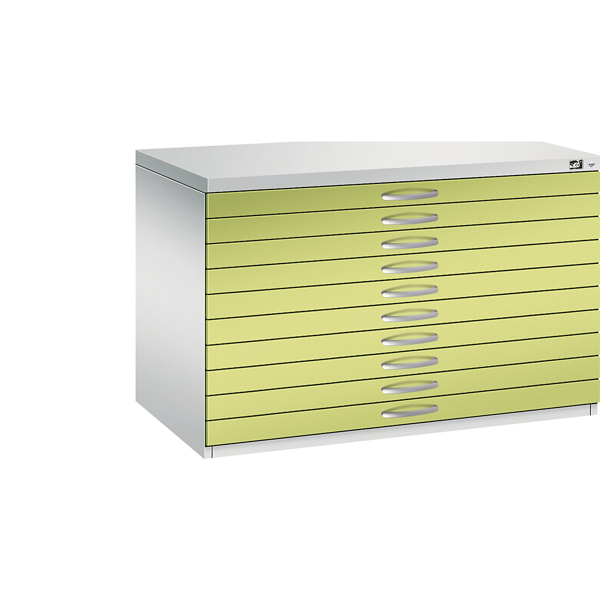 Rajztároló szekrény – C+P, DIN A1, 10 fiók, magasság 760 mm, világosszürke / viridinzöld-21