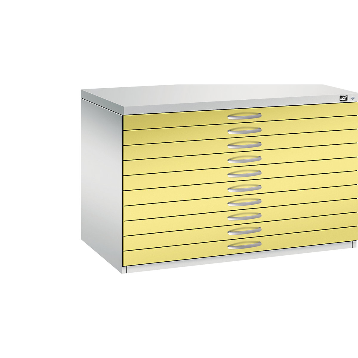 Rajztároló szekrény – C+P, DIN A1, 10 fiók, magasság 760 mm, világosszürke / kénsárga-18