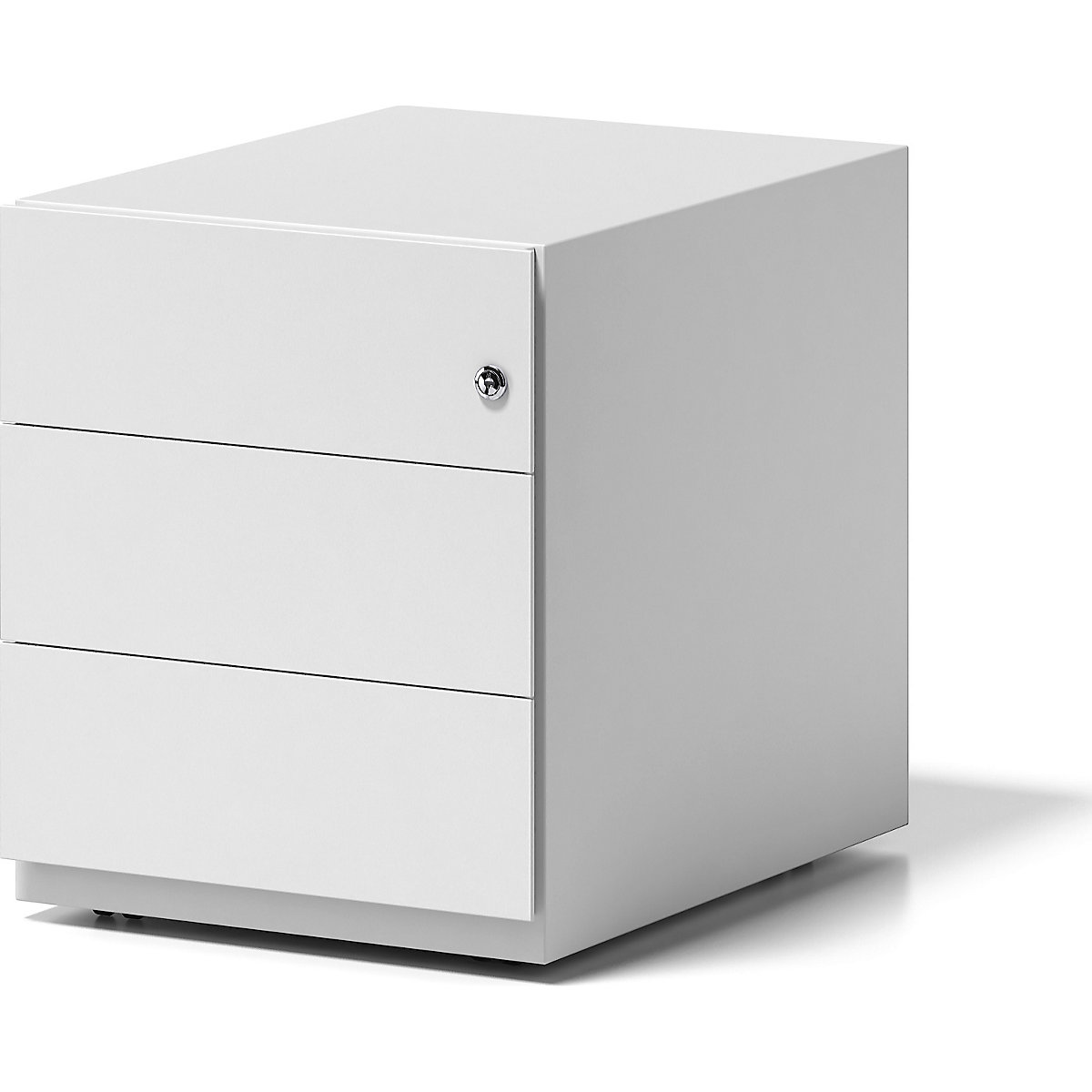 Note™ görgős konténer, 3 univerzális fiókkal – BISLEY, ma x szé x mé 495 x 420 x 565 mm, fogóléccel, közlekedési fehér-5