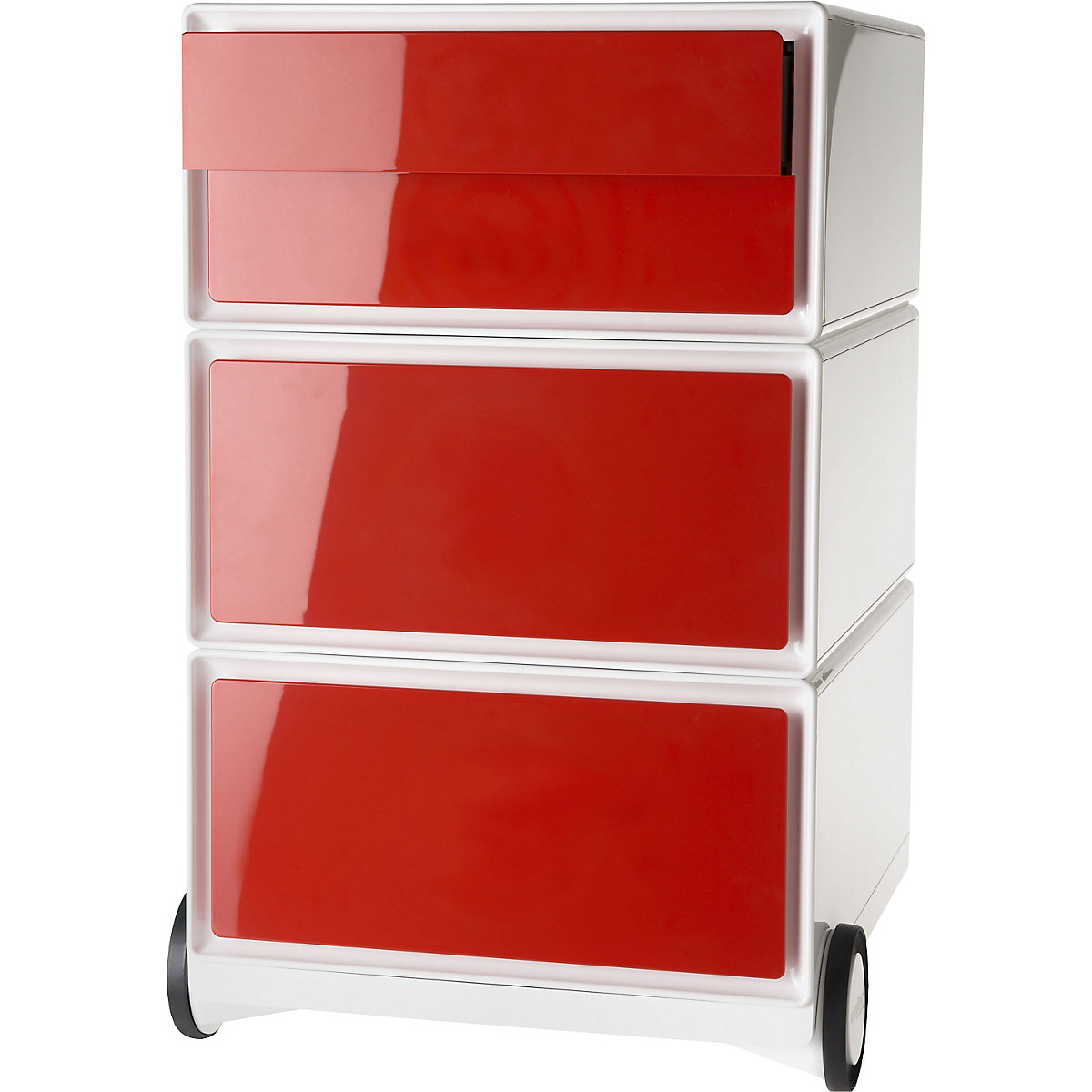 easyBox® görgős konténer – Paperflow, 2 fiók, 2 lapos fiók, fehér / piros-13