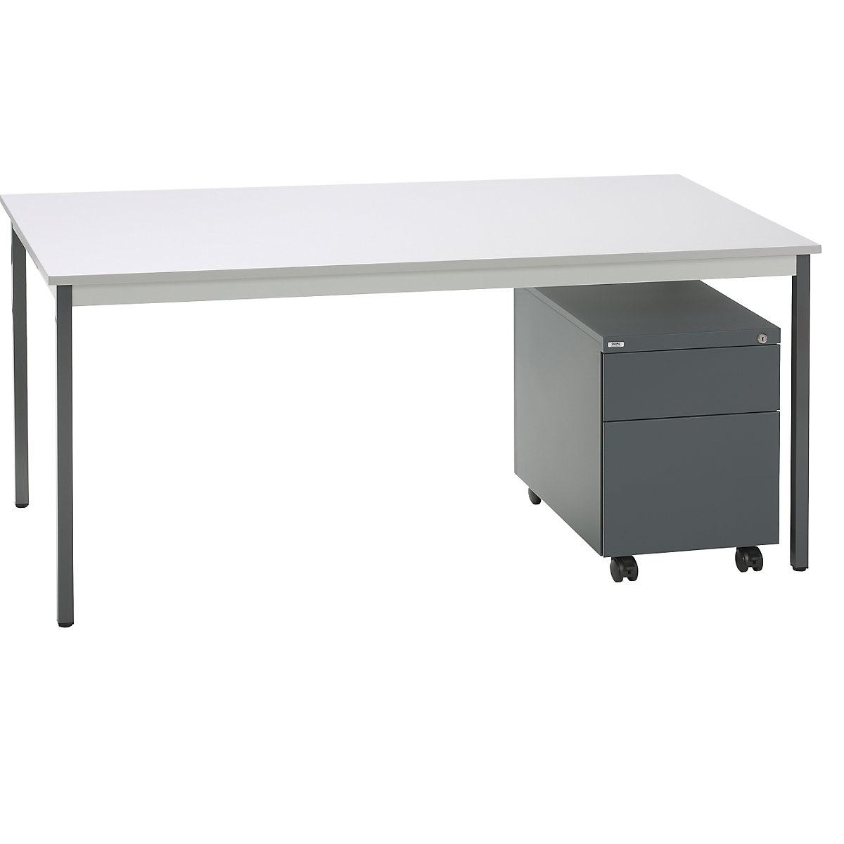 SATO komplett iroda – eurokraft basic, íróasztal + görgős konténer, 790 mm mély, görgős konténer fiókkal és függő irattartóval-6