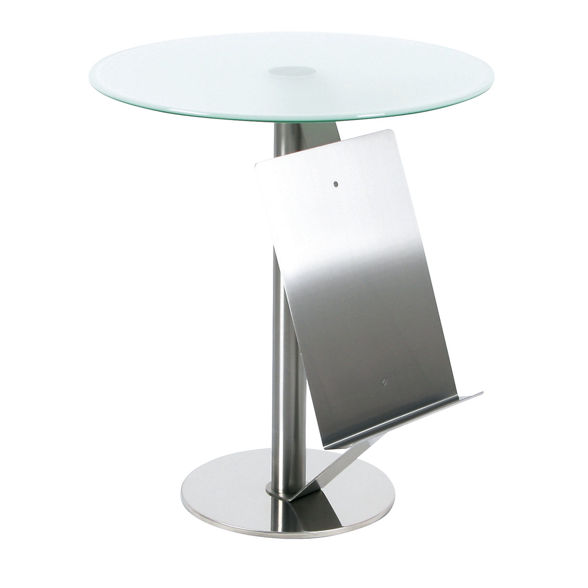 Kiegészítő asztal újságtartóval, ma x Ø 550 x 495 mm, selyemfényű üveglap-1