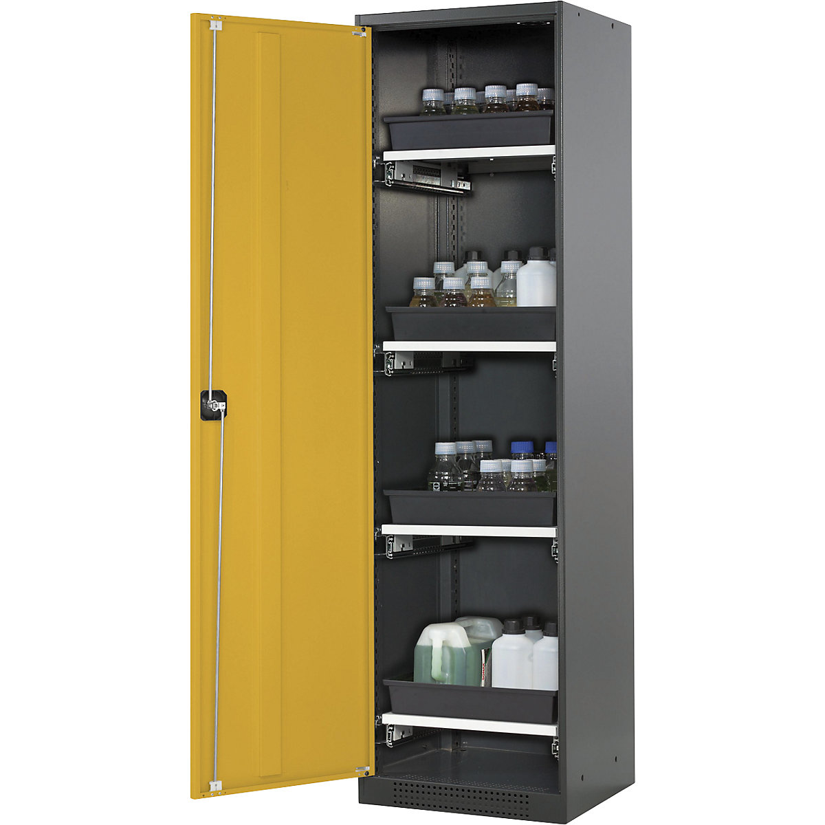 Laboratorijska omara za kemikalije – asecos, 1 vrata, visoka, 4 izvlečni deli, brez kontrolnega okenca, rumena-4