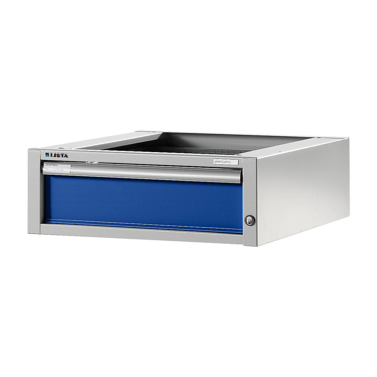 Modulni sistem za delovne mize, spodnja omarica – LISTA, višina 204 mm, 1 predal, encijan modra-5